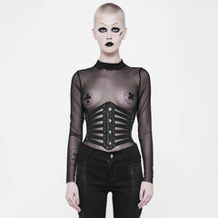 Black Cage Cincher Belt, Punk Rave - Gothic Girdle / Underbust Corset-Black-XS-S-
