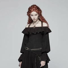 Marwyn Top - Black Gothic Long-sleeve Renaissance Blouse-Black-XS-