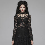 Maelyss Burnout Floral Lace Top, PUNK RAVE Gothic Long Sleeve Burgundy-Black-XL-2XL-