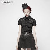 Gothic Militia Shirt, Punk Rave Gothic Women's Military Fashion Top-Black-XS-