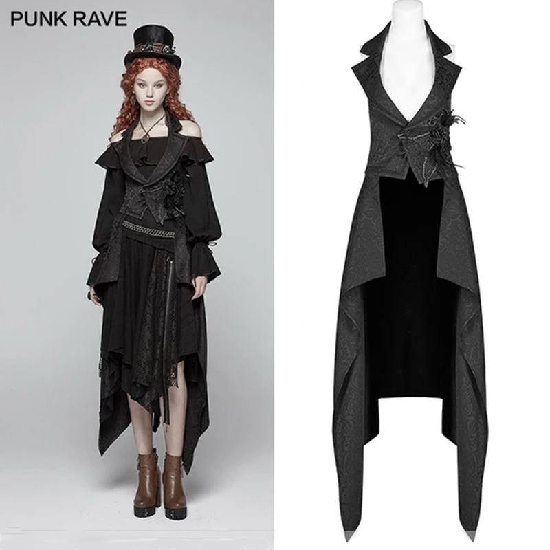 Black Dragonfly Waistcoat, Punk Rave Women's Sleeveless Gothic Jacket Coat, Detachable-Black-L-