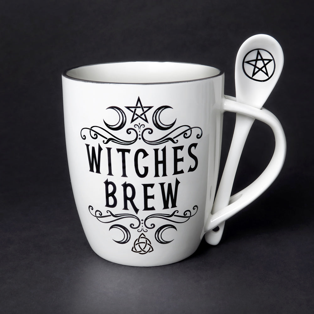 -Cause a stir with these incredible mug and spoon gift sets! Perfect for a tea or coffee loving friend! Or maybe a little treat just for you. Serve up a fiendishly good brew! 13oz, Dishwasher Safe.Genuine Alchemy Gothic product. New in box. Ships from USA. Goth witch wicca witchcraft magic boxed gift for friend yule-