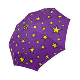 Wizard Star Pattern Automatic Umbrella, Compact Standard or Anti-UV-High quality compact automatic umbrella with automatic open and close system. Sturdy and well constructed. Standard or heavy duty anti-UV versions available. Waterproof polyester pongee with colorfast and fade resistant design. Unique retro vintage magic tattoo fortune teller cartoon wizard star design.-Purple-Standard-