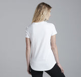 -Ultra-soft, premium supima cotton crew tee with a modern, clean fit and rounded hem line. Crafted with pride in California. Made in the USA. This shirt typically ships in 2-3 business days. yoga gym workout fitness fashion designer womens juniors t-shirt-