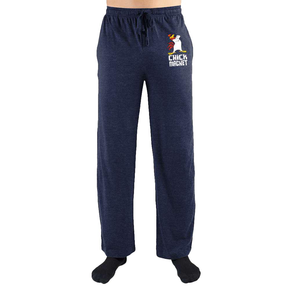 Looney Tunes FOGHORN LEGHORN Chick Magnet Lounge Pants-Soft and comfortable cotton / poly blend lounge pants with high quality Foghorn Leghorn 'Chick Magnet' print on the left leg. Genuine, officially licensed Looney Tunes apparel. Typically ships in 2-3 business days from within the USA.-NAVY-S-