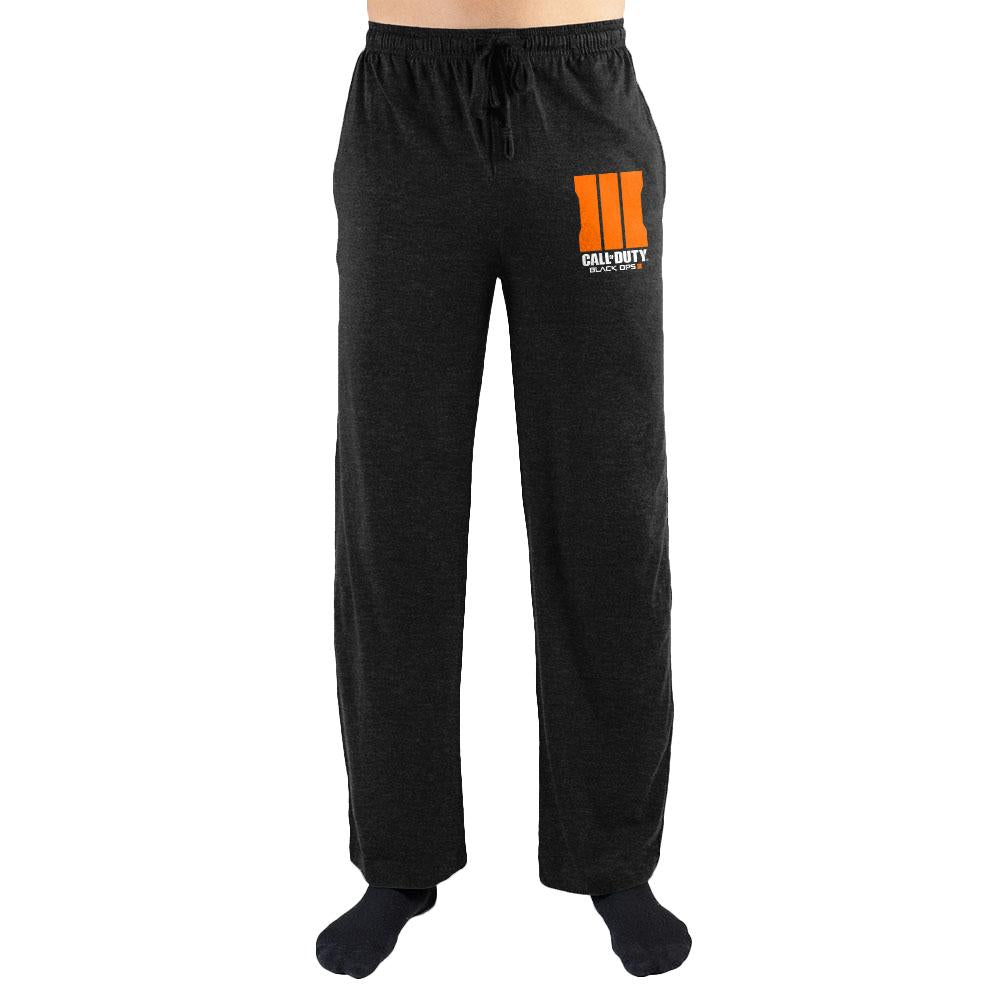 Call of Duty Black Ops 3 Lounge Pants, Official CoD BO III Sweatpants-Call of Duty Black Ops 3 sleep pants. These soft unisex sweatpants are made from a cotton/poly blend with elastic waistband and drawstrings. Gaming lounge pants, gamer apparel. Officially licensed Activision sleepwear / loungewear. Typically shipped in 2-3 business days from within the US.-BLACK-S-