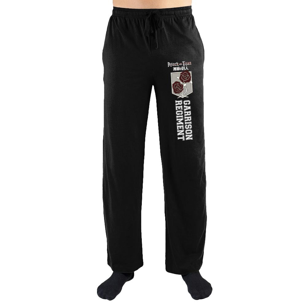Attack on Titan Garrison Regiment Lounge Pants, Unisex Loungewear-High quality Attack on Titan Garrison Regiment emblem sleep pants. Officially licensed, unisex loungewear / sleepwear pajama pants with elastic waistband and drawstring. These fashion sweatpants typically ship in 2-3 business days from within the US.-BLACK-S-