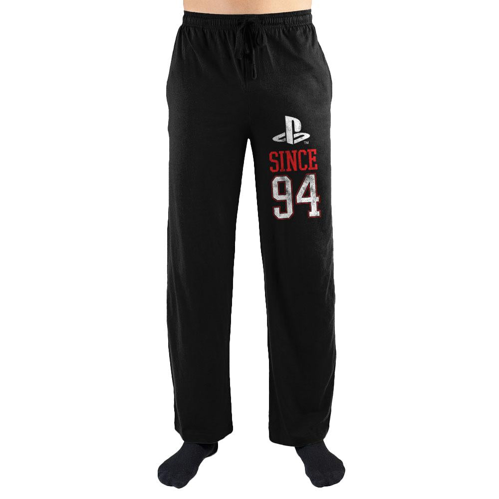 PLAYSTATION Mens/Unisex Since '94 Lounge Pants, Officially Licensed-Soft breathable cotton/poly blend unisex sleep/lounge pants with elastic and drawstring waistband, 2 pockets and high quality Playstation and 'Since 94' graphic print on the left leg.Officially licensed Sony Playstation Ships from USA. Loungewear sleepwear pajamas gamer gaming videogame 90s kids classic PSX PS1 PS2-BLACK-S-
