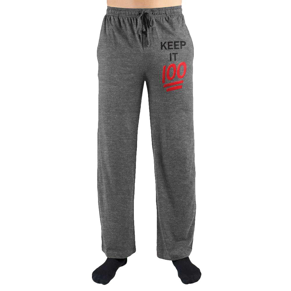 -These comfy unisex sleep pants are made from a soft cotton/poly blend with elastic and drawstring waist and two pockets. High quality, soft-to-the-touch Keep it 100 graphic print on the left leg. Shipped from the USA. saying meme memes emoji -Heather Gray-S-