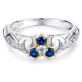 Legend of Zelda Zora's Ocarina of Time Engagement Ring Sterling Silver-The Zora's Sapphire the spiritual stone of water in the form of the engagement ring given to Link by Princess Ruto. High quality, handcrafted ring in .925 sterling silver with 18K gold plating set with CZ gemstones. Brand new, carefully packed and shipped. Free shipping from the USA and abroad. -6 / 51.8mm / L.5-