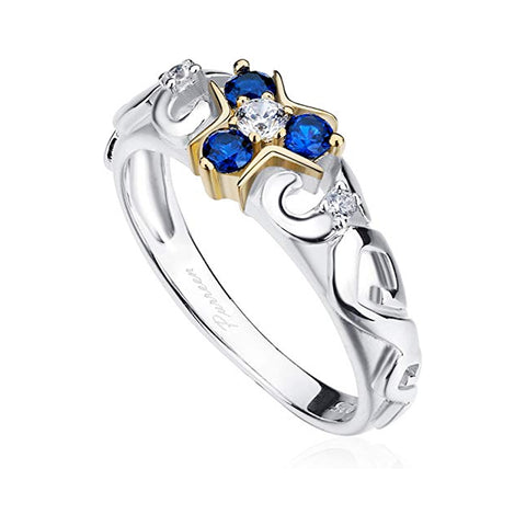 Legend of Zelda Zora's Ocarina of Time Engagement Ring Sterling Silver-The Zora's Sapphire the spiritual stone of water in the form of the engagement ring given to Link by Princess Ruto. High quality, handcrafted ring in .925 sterling silver with 18K gold plating set with CZ gemstones. Brand new, carefully packed and shipped. Free shipping from the USA and abroad. -