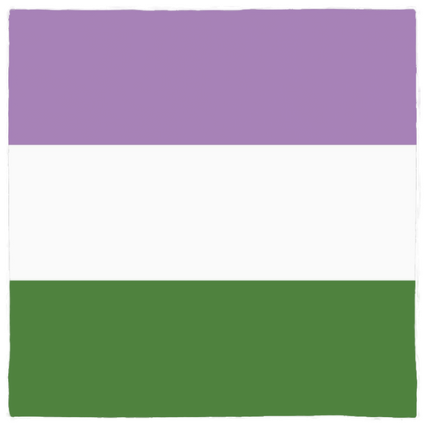 GENDERQUEER Pride Bandana, Horizontal Stripes-Polyester jersey knit 24 inch square bandana, kerchief, handkerchief, hanky, neckerchief, do-rag, facemask, headscarf, babushka, hankey. GLBT LGBT LGBTQ LGBTQIA LGBTQX LGBTQ Plus LGBTQ+ Genderqueer GQ Pride stripes. Non binary nonbinary enby queer gender identity. Equality, Rights, Representation. Purple White Green-Horizontal Stripes-