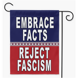 -Poly poplin-canvas fabric banners, washable. 12x18" w/1.25" pole sleeve, 18x27" or 24x36" w/3" sleeves. Hanger/stand not included. Made in USA.

anti-fascist patriotic political protest yard garden flag trump treason insurrection GOP dictator desantis antifa democrat republican vote resist save american democracy-Double-24.5x32.125 inch-