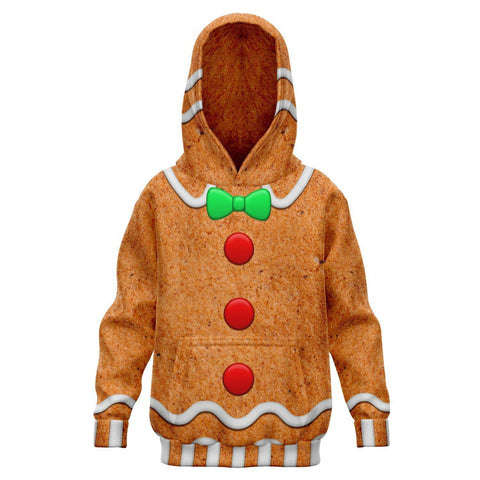 Gingerbread Man Costume Hoodie - Infant, Toddler & Kids / Youth Sizes-Fun and festive Christmas holiday Gingerbread Man Costume Hoodie unisex infant, toddler & youth size polyester hooded sweatshirt with detailed high definition classic costume print and kangaroo pocket. XS, Small, Medium, Large, XL. Made-to-order. 2 weeks to USA. Cute, comfortable casual Christmas cookie cosplay jumper.-XXS - 1/2 Years-