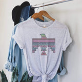 Aztec Eagle Retro Graphic Tee, Unisex-Vintage faded tees with a modern twist! Ultra-soft premium triblend or 50/50 poly cotton unisex shirts. Eco-friendly, water-based ink that directly dyes the fabric for a retro, soft to the touch print. Ships from the USA. Aztec American Southwest southwestern Arizona AZ New Mexico NM Texas TX Oklahoma OK California CA -
