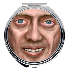 -Compact mirrors in choice of two shapes, 2" round or 2.25" rounded square. Dual mirrors with a sturdy silver outer frame. Vibrant printed image with durable, scratch resistant coating! Made to order, shipped from the USA. funny creepy weird buscemi eyes meme face beauty portable makeup mirror gift-Round-2x2 inch-