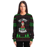 -Funny all-over-print unisex sweatshirt made of soft and comfortable cotton/polyester/spandex blend with brushed fleece interior. Each panel is individually printed, cut and sewn to ensure a flawless graphic that won't crack or peel. 

Mens womens Christmas pullover jumper ugly sweater print funny anime joke japanophile-
