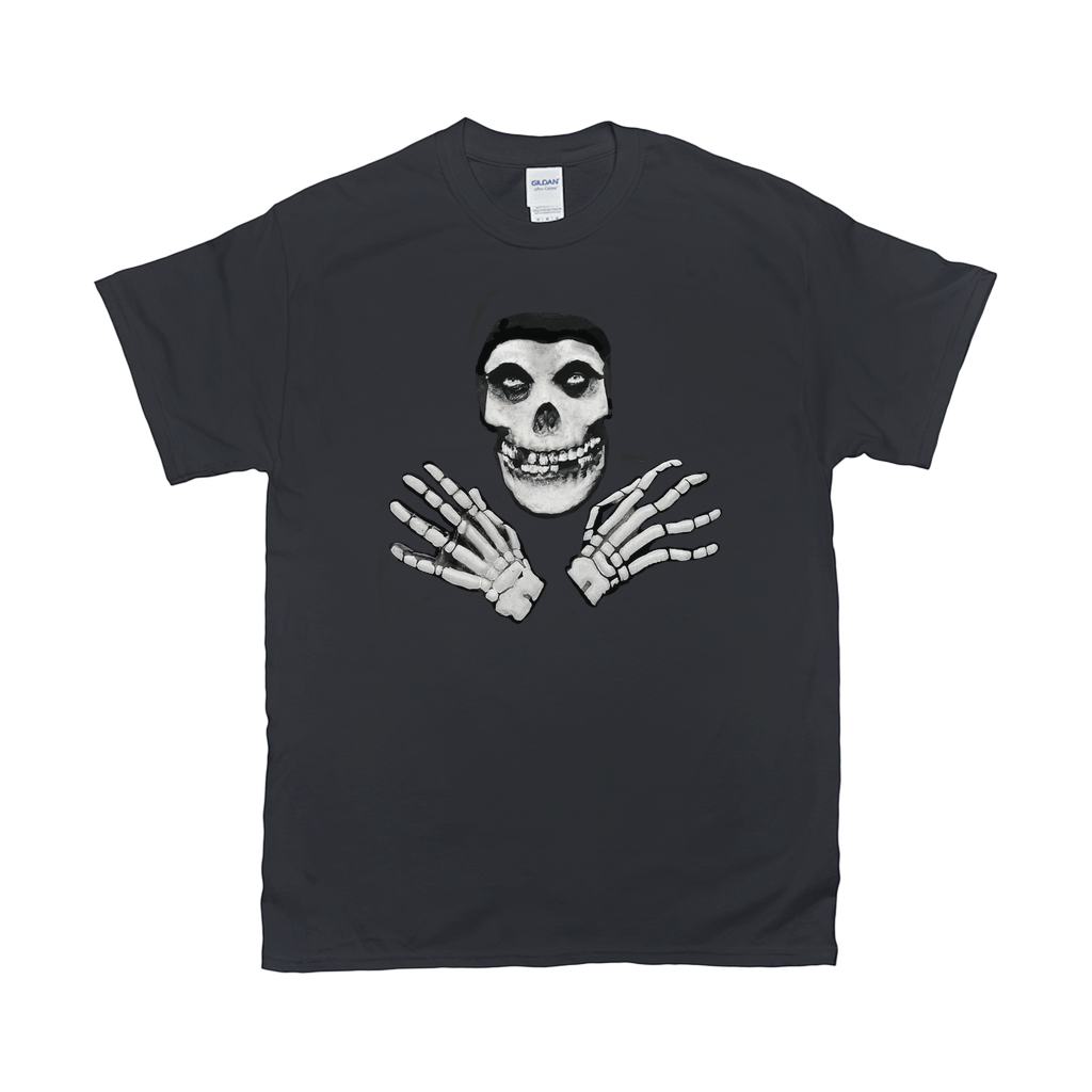 The Crimson Ghost Black and White Classic Horror Tee, S-5X Unisex-100% cotton Gildan fine jersey fitted unisex tee. 3-5 days from USA. 
Classic Crimson Ghost black and white serial horror film icon. Skeleton with hooded skull, crossed skeletal hands. This skull faced fiend is the perfect pirate jolly roger for punk rock misfits though few today would desire a post Cyclotrode X world.-Black-S-