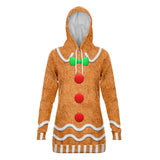 Funny Gingerbread Man Longline Hoodie, Unisex Adults Hooded Sweatshirt-Funny and festive Gingerbread Man longline hoodie. Extra long unisex adult polyester hoodie with detailed high definition classic holiday costume print, drawstring hood and kangaroo pocket. XS, Small, Medium, Large, XL, 2XL, 3XL and 4XL. Made-to-order. 2 weeks to USA. cute, comfortable casual Christmas cookie cosplay.-XS-