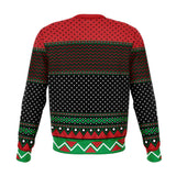 -Funny all-over-print unisex sweatshirt made of soft and comfortable cotton/polyester/spandex blend with brushed fleece interior. Each panel is individually printed, cut and sewn to ensure a flawless graphic that won't crack or peel. 

Mens womens Christmas pullover jumper ugly sweater santa claus your mom mommy joke-