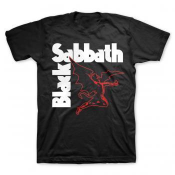 Black Sabbath Henry Winged Demon Shirt, Classic Rock Heavy Metal Tee-A classic Black Sabbath graphic tee with 70s stylized text in white and Henry, the winged demon / angel icon, in red. Soft, breathable 100% cotton. Officially licensed rock band apparel. Typically ships in 2-3 business days from within the US. Heavy Metal Hard Rock Ozzy Osbourne 1970s 1975 logo retro music merch mens-Black-S-