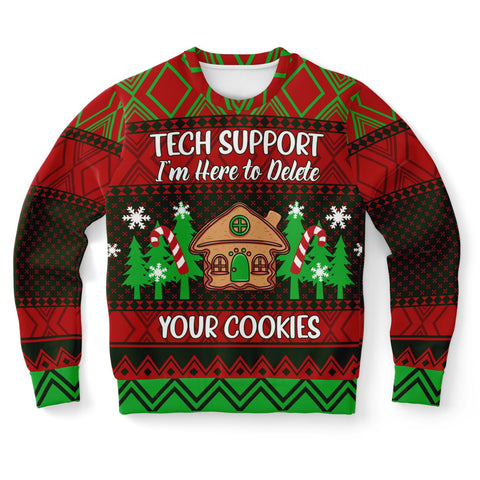 -Funny all-over-print unisex sweatshirt made of soft, comfortable cotton/polyester/spandex blend with brushed fleece interior. Each panel is individually printed, cut and sewn to ensure a flawless graphic that won't crack or peel. 
funny AOP computers IT on and off again mens womens ugly sweater christmas holiday jumper-XS-