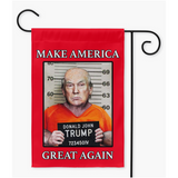 -100% poly poplin-canvas fabric, wash on gentle cycle and hang to dry.12x18", 18x27 or 24x36. Flag hanger / stand not included. Made-to-order in & shipped from the USA.

Make America Great Again... Lock Him Up RESIST Fascist MAGA Criminal Trump For Prison Treason Insurrection American Disgrace protest demand justice -Single-12x18 inch-Red-