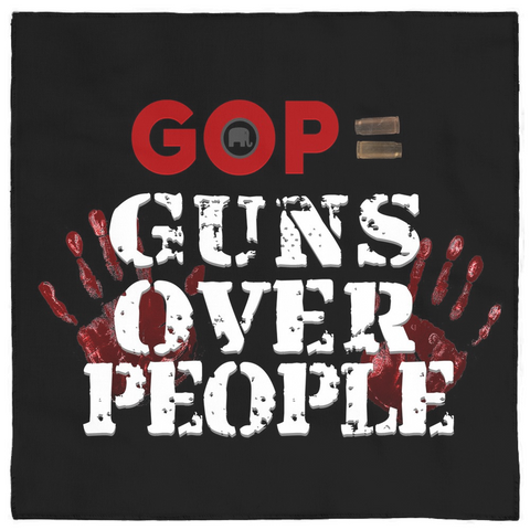 GOP: Guns Over People Bandana, Common Sense Reform and Gun Control NOW-Polyester jersey knit 24x24" bandana.This item is made to order and typically ships in 2-3 business days. RESIST Republican BS pin. Common sense legislation, reform and gun control NOW! Stop mass shootings, school shootings, domestic terrorism, insurrectionists, etc. NRA backed propaganda and profiteering. Fabric sign-Large Image-