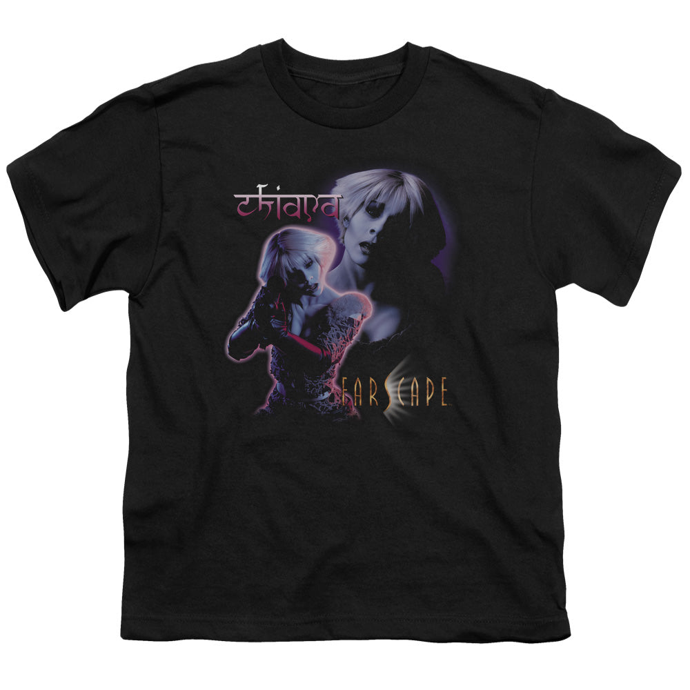 -Soft and comfortable standard fit unisex tee with crew neck and short sleeves. High quality, professionally printed character portrait of Nebari wildchild Chiana on front. Genuine, officially licensed Farscape kids and youth shirt. Ships from USA. Classic Australian American Scifi TV Series Henson Muppets Syfy t-shirt-Black-Youth Small-