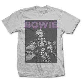 David Bowie Early Acoustic Photo Tee, Officially Licensed Mick Rock-Heather Gray-S-756756017563