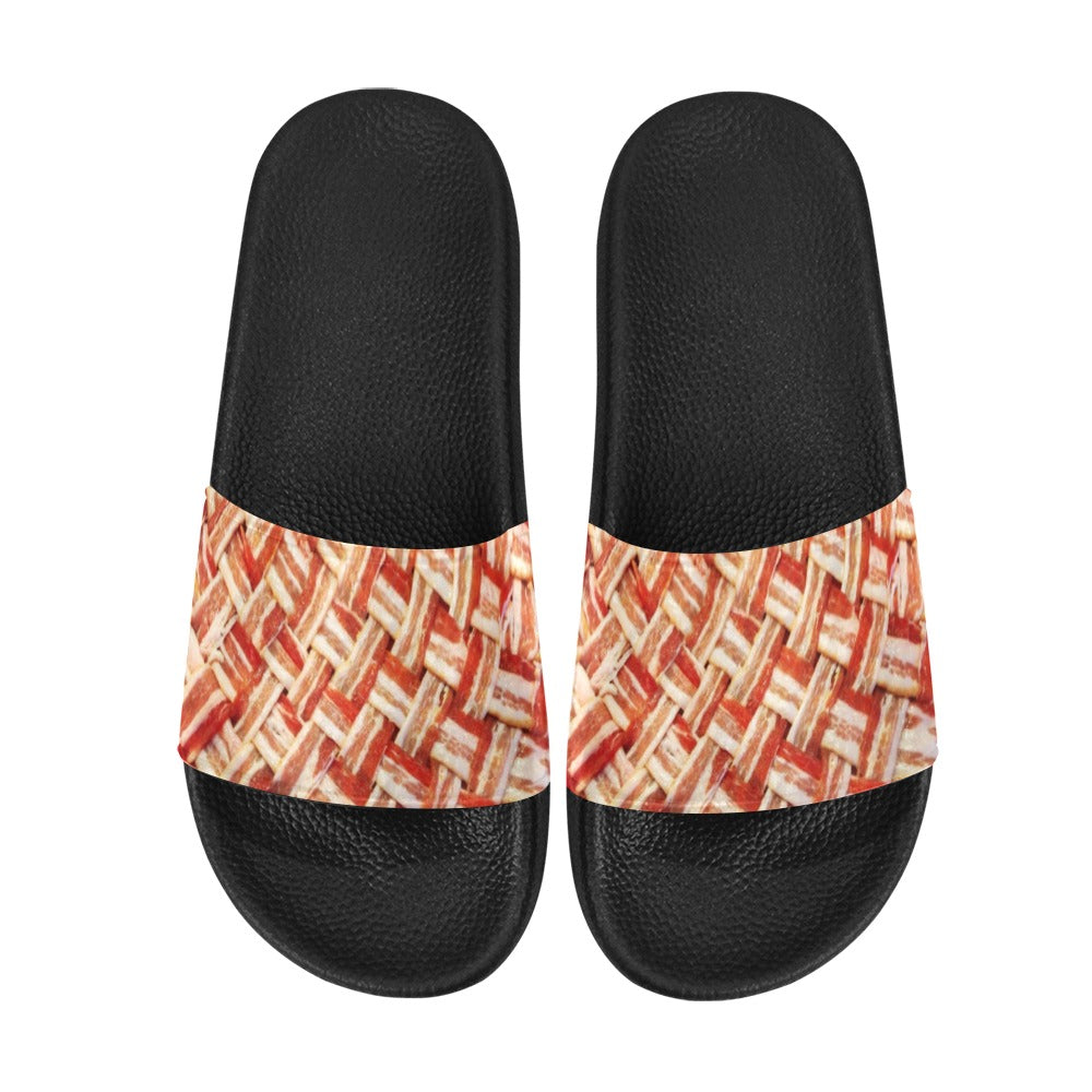 Funny Bacon Weave Slide Sandals-High quality slip-on sandals constructed of lightweight, durable, soft and comfortable PVC. These sandals are made-to-order. Free shipping from abroad. 

Woven bacon slice print pattern funny amens womens unisex meme breakfast pork-EU 36 / US 5M 6W-