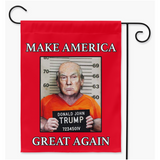 -100% poly poplin-canvas fabric, wash on gentle cycle and hang to dry.12x18", 18x27 or 24x36. Flag hanger / stand not included. Made-to-order in & shipped from the USA.

Make America Great Again... Lock Him Up RESIST Fascist MAGA Criminal Trump For Prison Treason Insurrection American Disgrace protest demand justice -Single-24.5x32.125 inch-Black-