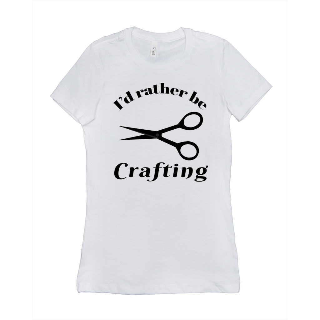 I'd Rather Be Crafting Women's Style Tee-Funny I'd Rather Be Crafting Women's Style Tee. Design is printed on fashion cut, smooth ringspun cotton fine jersey tee with crew neck and short sleeves. Sizes small to XL. Other colors, sizes, options, etc. by request. Funny good gift girls scissors graphic tee shirt.-White-Small (S)-