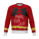 Naughty Feel The Joy Holiday Sweatshirt, All Over Print Unisex Jumper-Naughty "Feel The Joy" Ugly Sweater Print Sweatshirt. This jumper is crafted from a stretchy premium cotton, polyester and spandex blend with soft handfeel high definition printing. Free Shipping worldwide. Christmas holiday hands on chest dirty santa sexy elf mistletoe breasts unisex mens womens juniors-