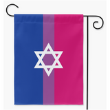 -100% poly poplin-canvas fabric, wash on gentle, hang to dry.12x18" , 18x27" or 24x36" - single or double sided. Flag hanger / stand not included.Made in and shipped from the USA.

Bisexual LGBTQ LGBTQIA LGBTQX Bi Sexual Jew Love is Love Garden Flag Rights Equality Magan Star of David Intersectional Pride Banner-Double-24.5x32.125 inch-
