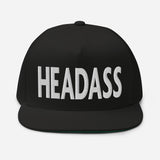 HEADASS Embroidered Five Panel Flat Bill Snapback Cap-Embroidered structured five panel flat bill cap with adjustable snapback. These hats ship from the USA. High Quality Embroidering • 100% Cotton Twill Structured Five Panel Snapback Cap - Headass funny unique weird meme memes saying insult definition internet gamer joke bold brash streetwear unisex adult baseball cap-Black-White-