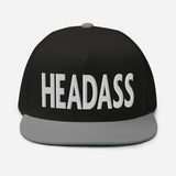 HEADASS Embroidered Five Panel Flat Bill Snapback Cap-Embroidered structured five panel flat bill cap with adjustable snapback. These hats ship from the USA. High Quality Embroidering • 100% Cotton Twill Structured Five Panel Snapback Cap - Headass funny unique weird meme memes saying insult definition internet gamer joke bold brash streetwear unisex adult baseball cap-Black and Grey-White-