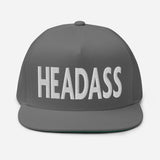HEADASS Embroidered Five Panel Flat Bill Snapback Cap-Embroidered structured five panel flat bill cap with adjustable snapback. These hats ship from the USA. High Quality Embroidering • 100% Cotton Twill Structured Five Panel Snapback Cap - Headass funny unique weird meme memes saying insult definition internet gamer joke bold brash streetwear unisex adult baseball cap-Grey-White-