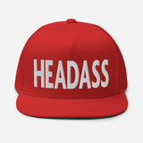 HEADASS Embroidered Five Panel Flat Bill Snapback Cap-Embroidered structured five panel flat bill cap with adjustable snapback. These hats ship from the USA. High Quality Embroidering • 100% Cotton Twill Structured Five Panel Snapback Cap - Headass funny unique weird meme memes saying insult definition internet gamer joke bold brash streetwear unisex adult baseball cap-Red-White-