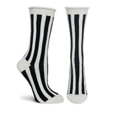 Iconics 10 Socks - Retro Striped-Inspired by the iconic designs of Willi Wear, a fashion line that redefined street wear, pioneered innovative collaborations between artists, designers, and performers, and invented Street Couture. Sheer striped crew socks with a comfortable rolled top and less constricting, bandless cuffs. One size fits most. -Black-9-11 (Womens shoe 5-10.5)-803303001817