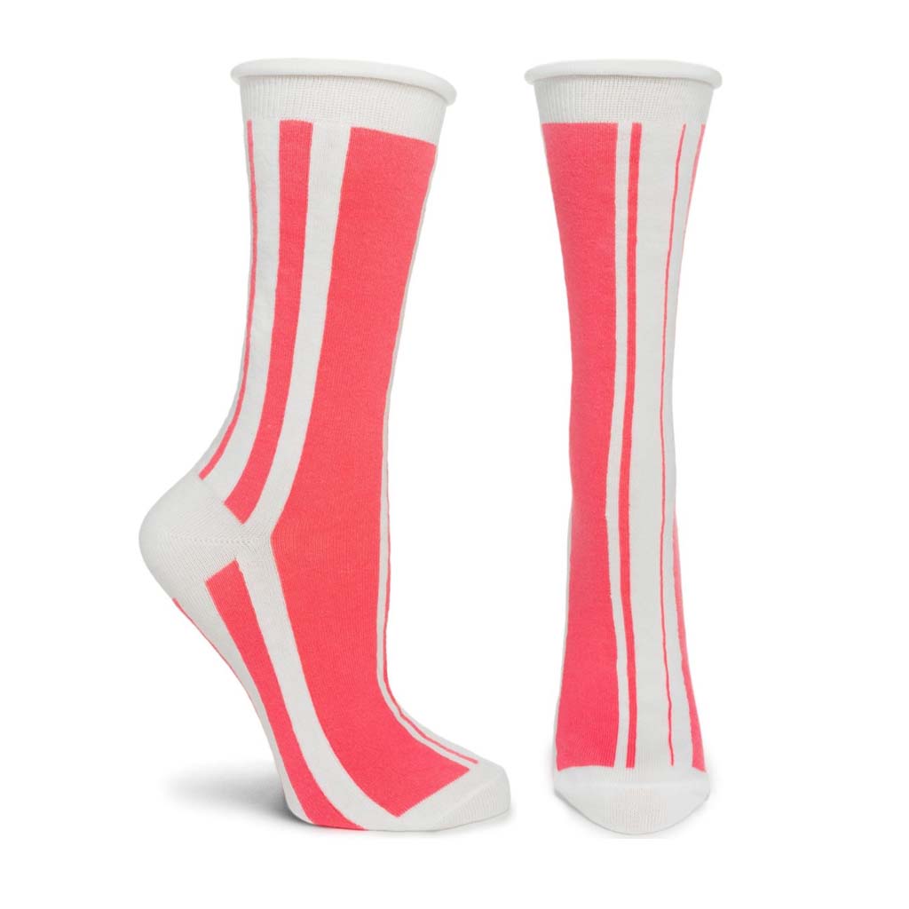 Iconics 9 Sock - Retro Red and White- Inspired by the iconic designs of Willi Wear, a fashion line that redefined street wear, pioneered innovative collaborations between artists, designers, and performers, and invented Street Couture. Sheer striped crew socks made with a comfortable rolled top and less constricting, bandless cuffs. One size fits most. -Pink-9-11 (Womens shoe 5-10.5)-803303001800