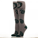 Harry Potter Gray Slytherin Knee High Socks, Officiallly Licensed-Harry Potter Slytherin inspired Hogwarts House Socks. These gray, green and blck juniors' knee-high socks feature reinforced toes & heels, a serpent pattern and Slytherin shield on the front of the shin. Officially licensed Harry Potter apparel. These socks typically ship in 2-3 business days from within the USA.-Gray-OS-