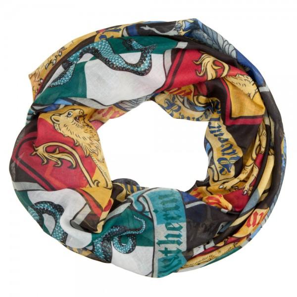 -100% polyester viscose fashion scarf ifeatures crests from all four Hogwarts houses (Gryffindor, Slytherin, Ravenclaw and Hufflepuff) on a black background so you can equally represent all of your favorites.Officially licensed Harry Potter fashion accessory. Ships from the USA-MULTI-OS-
