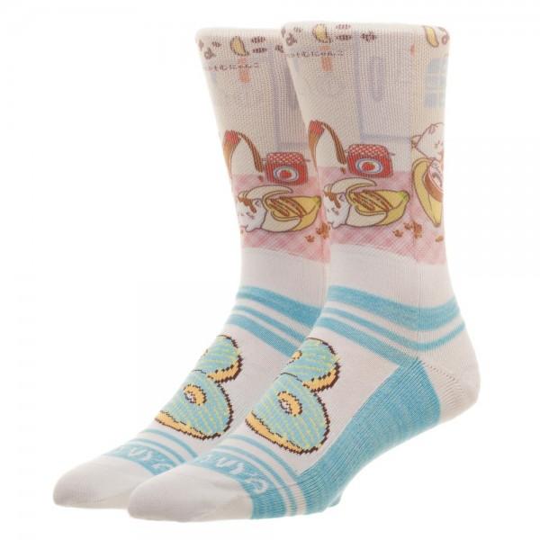 Bananya Sublimated Crew Socks, Official Licensed Crunchyroll Cat Socks-High quality crew socks with a colorful AOP featuring Bananya and Mike Bananya playing with ketchup and jam, donuts and stripes. Must have kawaii accessories for those who love Bananya and the Curious Bunch of banana cats! Officially licensed Crunchyroll anime apparel. -MULTI-OS-190371584916