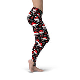 Holiday Skull Jeggings-These handmade jean leggings are made of soft and stretchy Lycra (88% polyester / 12% spandex) feature a high waistband, premium quality print and flat lock sport stitching. Made in the USA. Free Shipping Worldwide. Christmas holiday Santa hat skull yoga -
