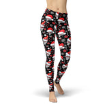 Holiday Skull Jeggings-These handmade jean leggings are made of soft and stretchy Lycra (88% polyester / 12% spandex) feature a high waistband, premium quality print and flat lock sport stitching. Made in the USA. Free Shipping Worldwide. Christmas holiday Santa hat skull yoga -XS-Black-JAL0567-XS-BLA
