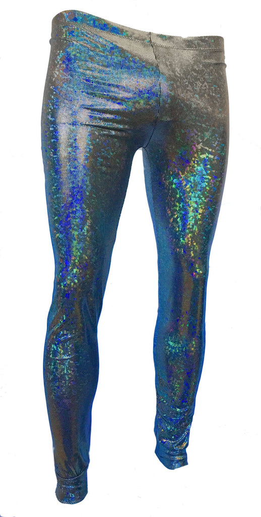Disco Ball Leggings, Mens/Unisex Holographic Costume Cosplay Clubwear-L-Silver-
