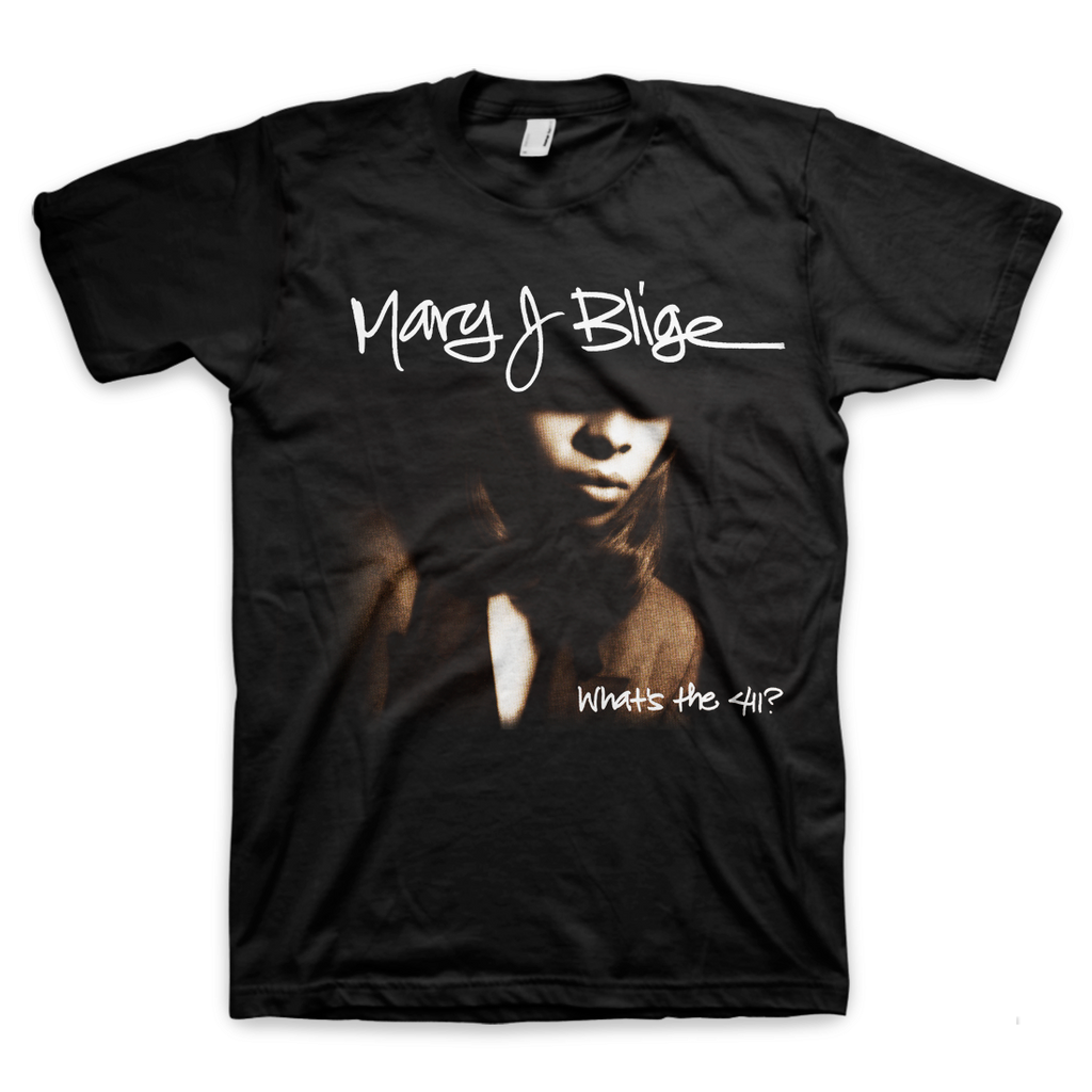 Mary J. Blige What's The 411? Cover Tee, Classic 90s Uptown R&B Shirt-Officially licensed classic Mary J. Blige 'What's the 411?' album cover graphic tee. Mens / unisex style t-shirt made of 100% softspun pre-shrunk cotton. This shirt typically ships in 2-3 business days from within the USA. Retro classic 1990s Uptown R&B Rhythm and Blues R+B music t-shirt. -Black-S-