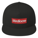 MEDIOCRE Box Logo Flat Bill Cap - Embroidered Logo Snapback Hats-a supreme parody of mediocre design. High quality, embroidered high-profile fitting cap with classic green underviso. • 100% cotton twill • Structured • Five panel • High profile • Green undervisor • Sewn eyelets • Snapback. Ship in 3-5 business days from within the USA. Streetwear fashion red box logo mocking parody.-
