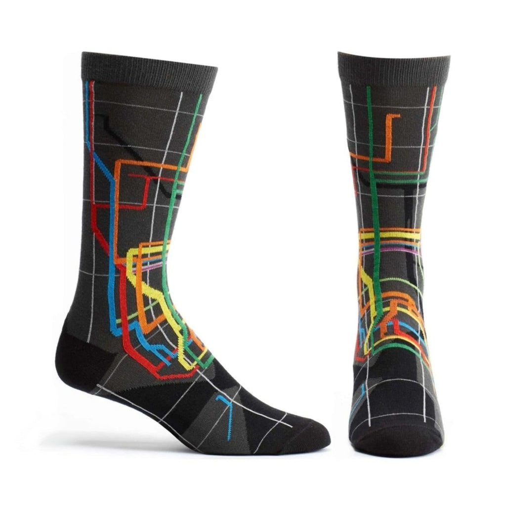 -Based on the New York subway map. Massimo Vignelli's modernist, elegant design distilling New York's huge, complicated transit system into a sequence of straight lines, rainbow colors and black dots, that remains iconic in the design world. Men's Sock Size 9-11. Designed in NYC Made in Colombia Shipped from the USA-Black-10-12 (Mens shoe 8-12.5)-803308001195